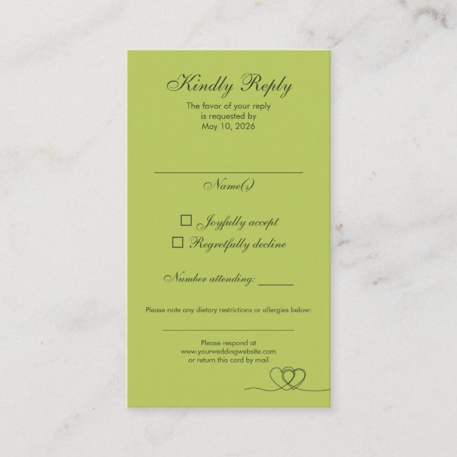 Tarjeta De Visita Citrus Green Elegant Calligraphy Wedding RSVP Card (Anverso)