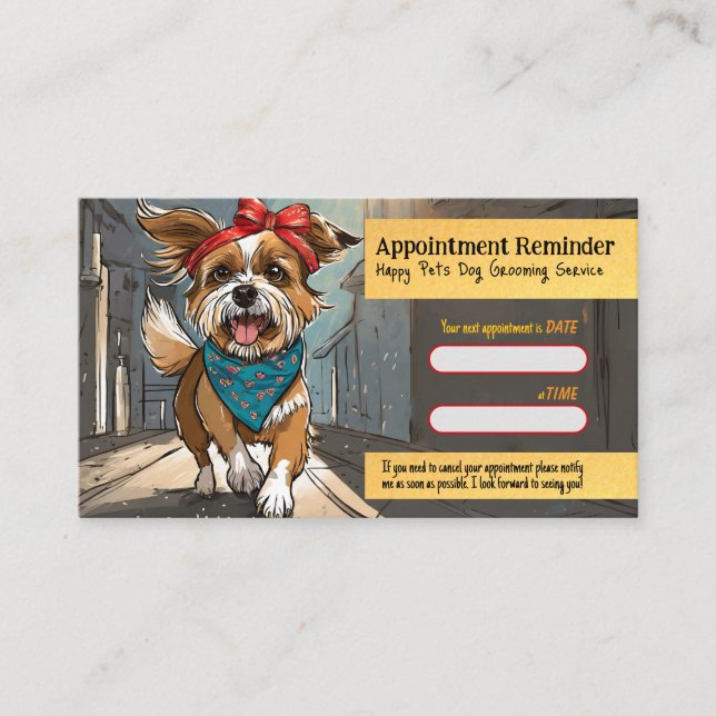 Tarjeta De Visita City Dog Artsy Grooming Appointment Reminder Card (Anverso)