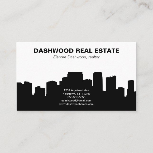 Tarjeta De Visita City Skyline Silhouette Real Estate Realtor (Anverso)