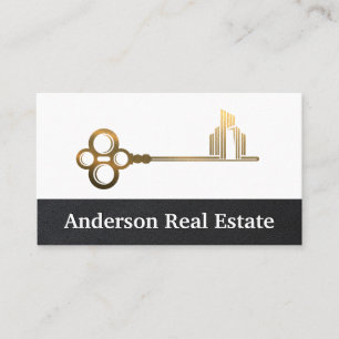Tarjeta De Visita Ciudad de clave metálica de oro   Inmobiliaria