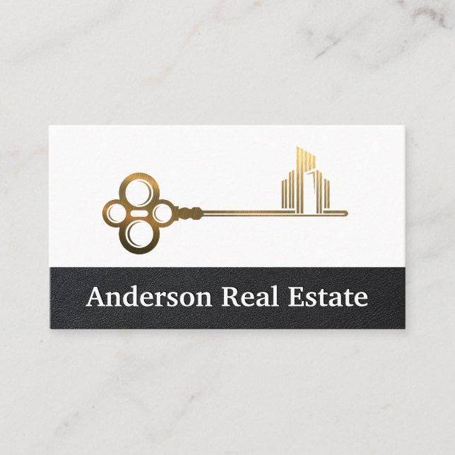 Tarjeta De Visita Ciudad de clave metálica de oro | Inmobiliaria (Anverso)