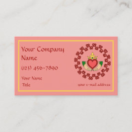 Tarjeta De Visita Claddagh y Red Knotwork sobre rosa