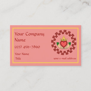 Tarjeta De Visita Claddagh y Red Knotwork sobre rosa