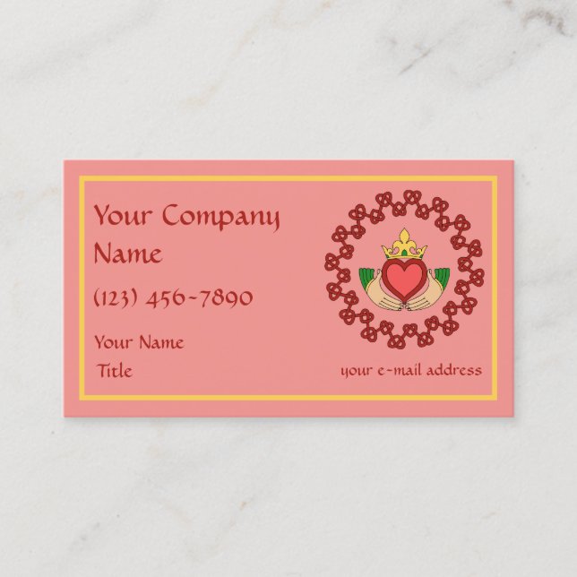Tarjeta De Visita Claddagh y Red Knotwork sobre rosa (Anverso)