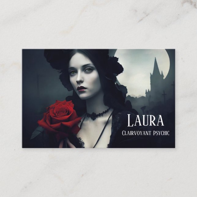 Tarjeta De Visita Clairvoyant Psíquico Gótico Elegante Lady Red Rose (Anverso)