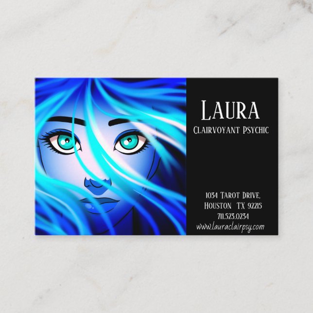 Tarjeta de visita Clairvoyant Psychic Tarot Blue L (Anverso)