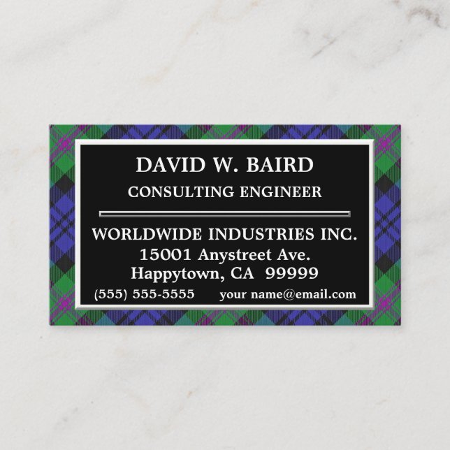 Tarjeta De Visita Clan Baird Tartan Plaid (Anverso)