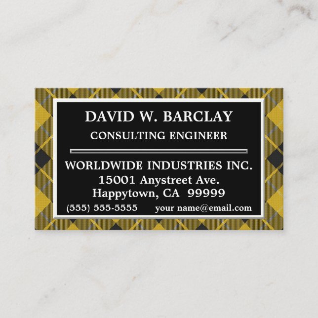 Tarjeta De Visita Clan escocés Barclay Amarillo Tartán Placa (Anverso)