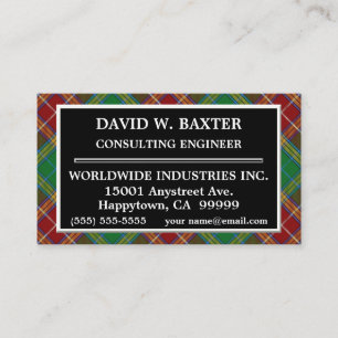 Tarjeta De Visita Clan escocés Baxter Tartan Plaid