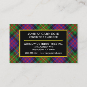 Tarjeta De Visita Clan escocés Carnegie Tartan Plaid