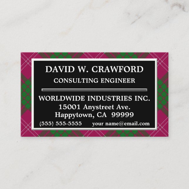 Tarjeta De Visita Clan escocés Crawford Tartan Plaid (Anverso)