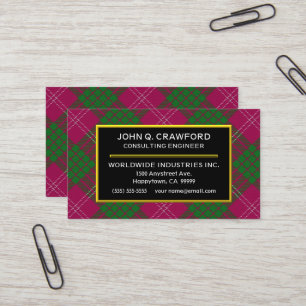Tarjeta De Visita Clan escocés Crawford Tartan Plaid