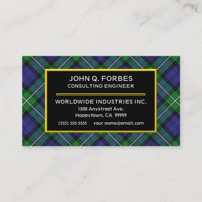 Tarjeta De Visita Clan escocés Forbes Tartan Plaid (Anverso)