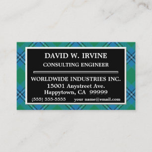 Tarjeta De Visita Clan escocés Irvine Irwin Tartan Plaid