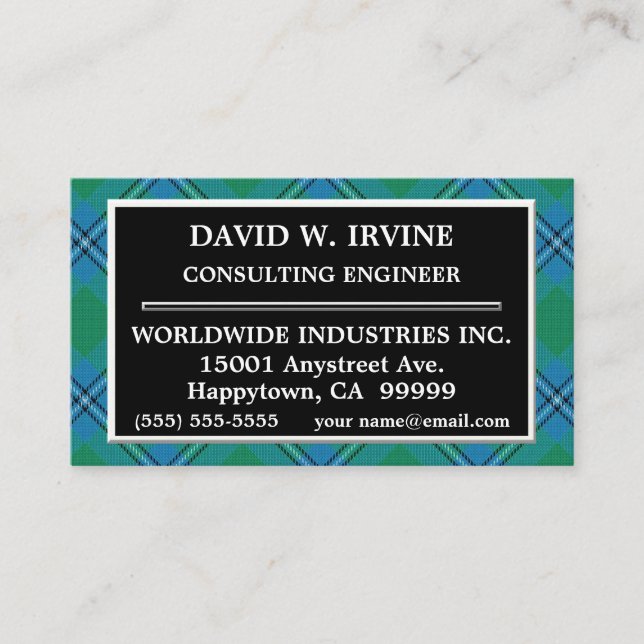 Tarjeta De Visita Clan escocés Irvine Irwin Tartan Plaid (Anverso)