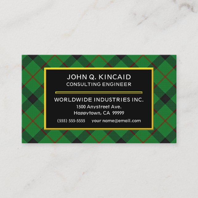 Tarjeta De Visita Clan escocés Kincaid Tartan Plaid (Anverso)