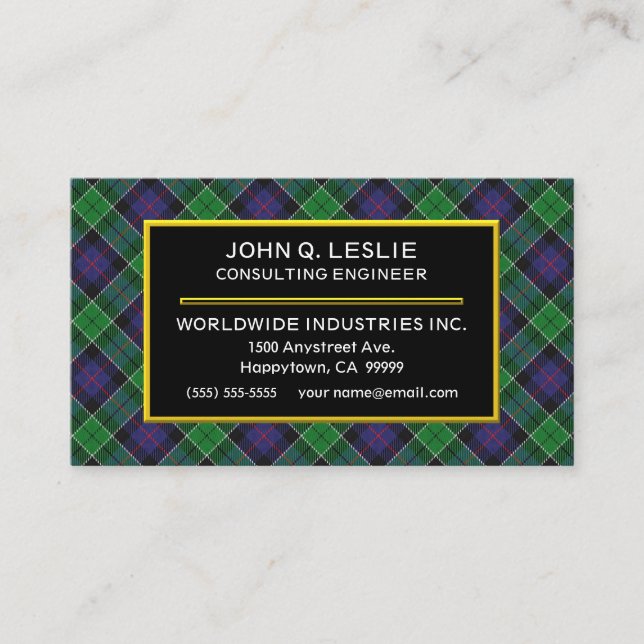 Tarjeta De Visita Clan escocés Leslie Hunting Tartan Plaid (Anverso)