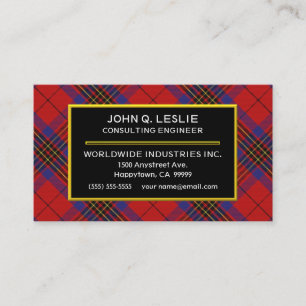 Tarjeta De Visita Clan escocés Leslie Red Tartan Plaid
