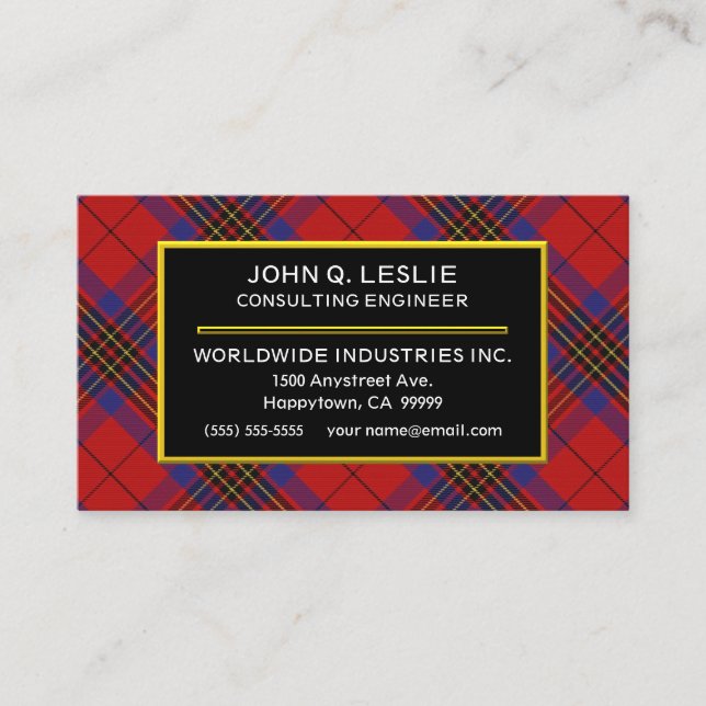 Tarjeta De Visita Clan escocés Leslie Red Tartan Plaid (Anverso)