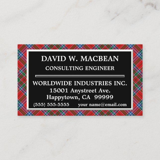 Tarjeta De Visita Clan escocés MacBean MacBain Tartan Plaid (Anverso)