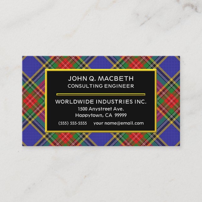 Tarjeta De Visita Clan escocés MacBeth Tartan Plaid (Anverso)