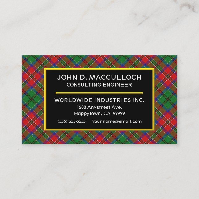 Tarjeta De Visita Clan escocés MacCulloch Tartan Plaid (Anverso)