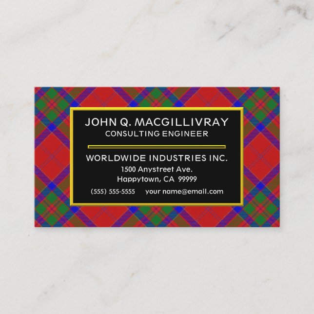 Tarjeta De Visita Clan escocés MacGillivray Tartan Plaid (Anverso)