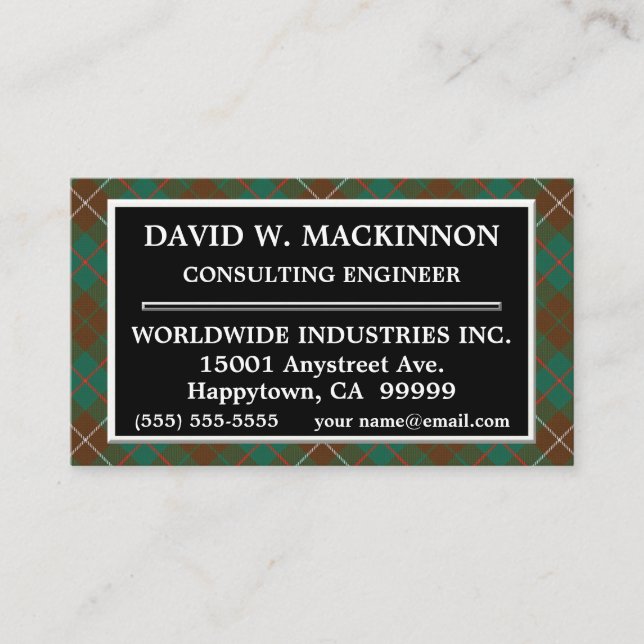 Tarjeta De Visita Clan escocés MacKinnon Hunting Tartan Plaid (Anverso)