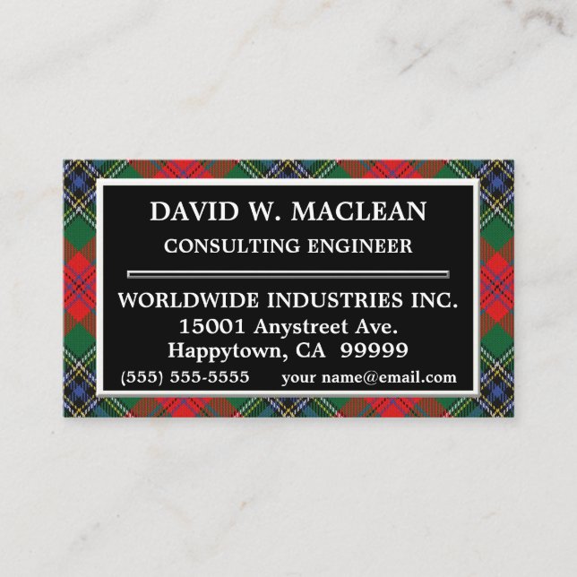 Tarjeta De Visita Clan escocés MacLean Tartan Plaid (Anverso)