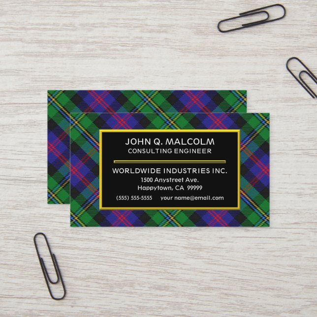 Tarjeta De Visita Clan escocés Malcolm Tartan Plaid (Anverso/Reverso In Situ)