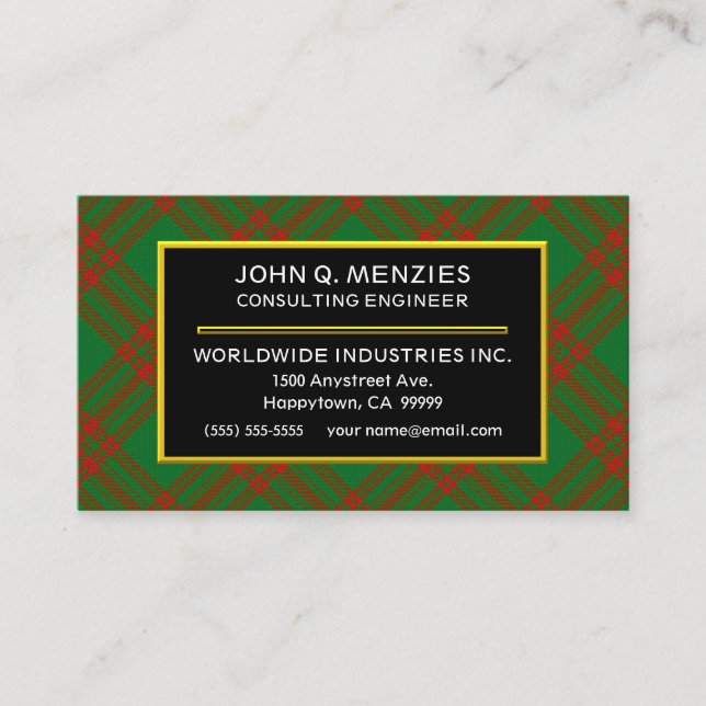 Tarjeta De Visita Clan escocés Menzies Tartan Plaid (Anverso)