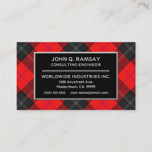 Tarjeta De Visita Clan escocés Ramsay Red Tartan Plaid (Anverso)