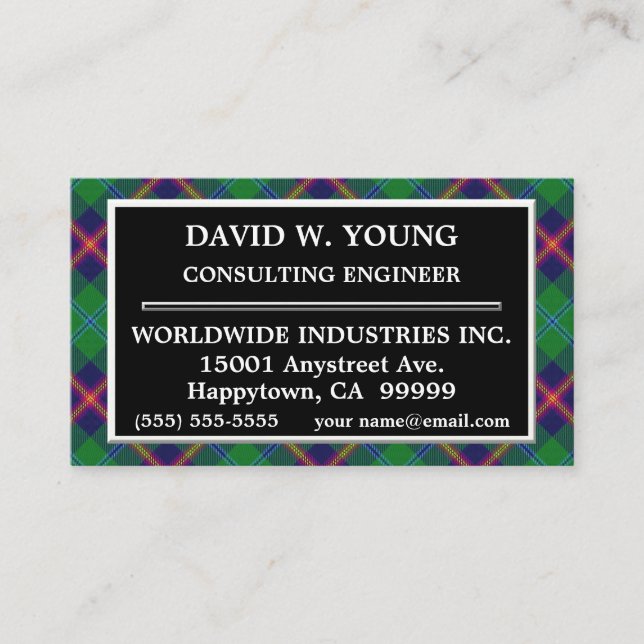 Tarjeta De Visita Clan escocés Young Tartan Plaid (Anverso)