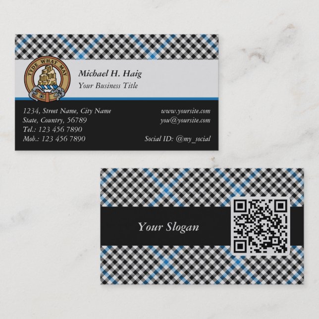 Tarjeta De Visita Clan Haig Crest over Check Tartan (Anverso / Reverso)