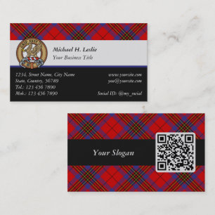 Tarjeta De Visita Clan Leslie Escudo sobre Red Tartán