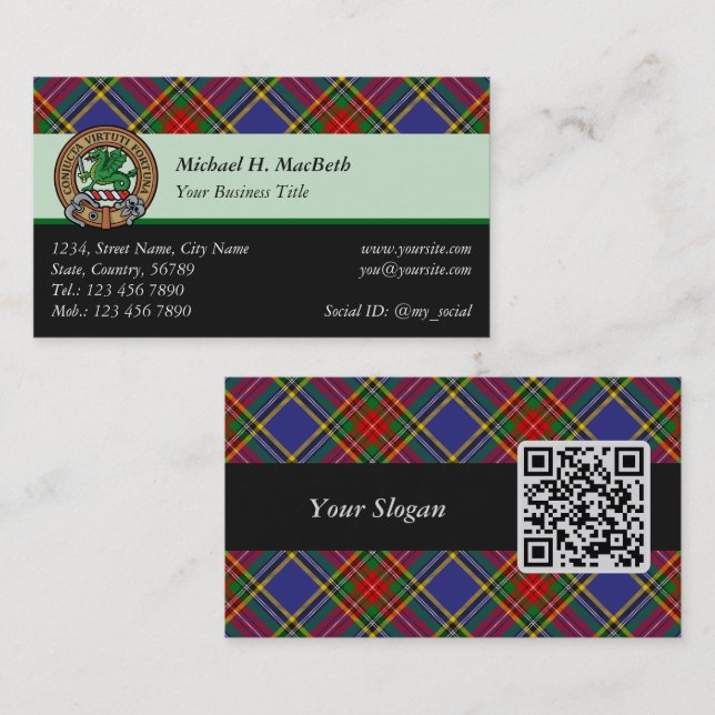 Tarjeta de visita Clan MacBeth Tartan (Anverso / Reverso)