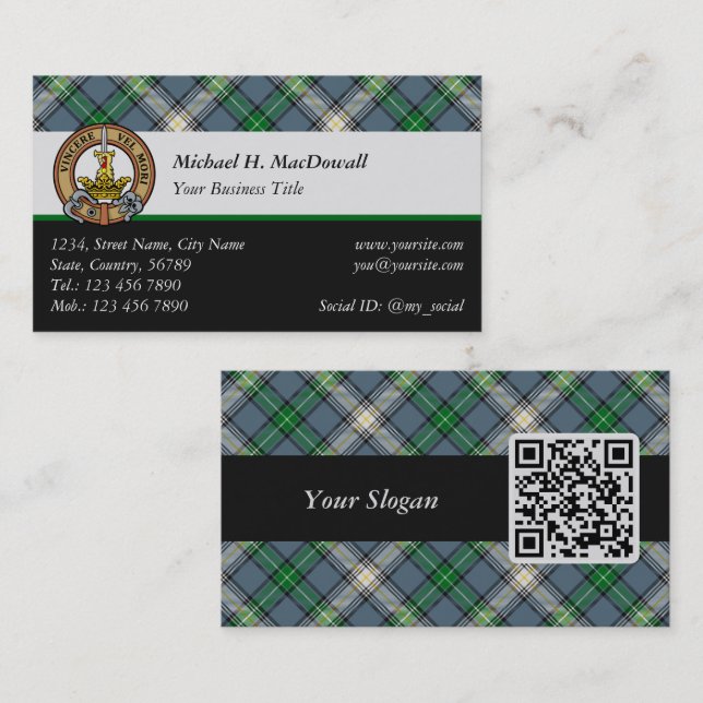 Tarjeta De Visita Clan MacDowall Escudo sobre Tartán (Anverso / Reverso)
