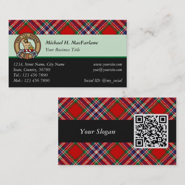 Tarjeta De Visita Clan MacFarlane Escudo sobre Red Tartán (Anverso / Reverso)