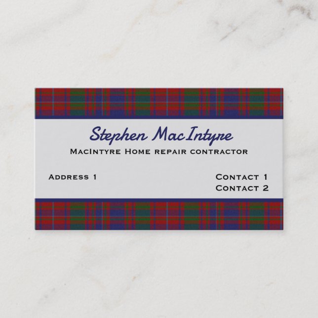 Tarjeta De Visita Clan MacIntyre Tartan Plaid Personalizado (Anverso)