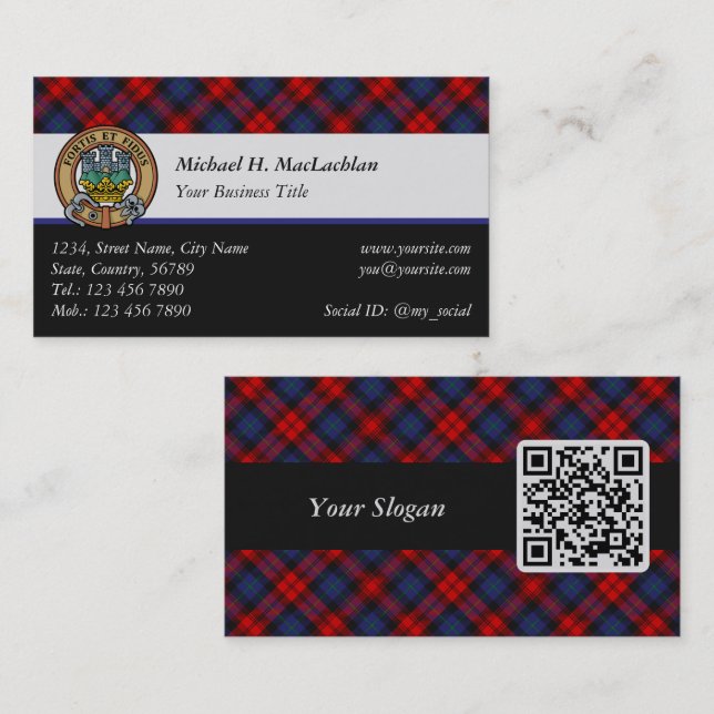 Tarjeta De Visita Clan MacLachlan Escudo sobre Tartán (Anverso / Reverso)