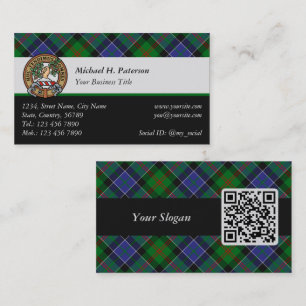 Tarjeta De Visita Clan Paterson Escudo sobre Tartán