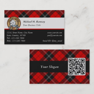 Tarjeta De Visita Clan Ramsay Escudo sobre Tartán Rojo