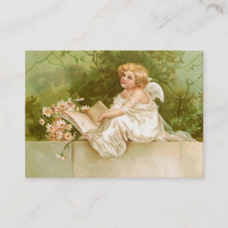 Tarjeta De Visita Clapsaddle: Ángel con el libro y las flores