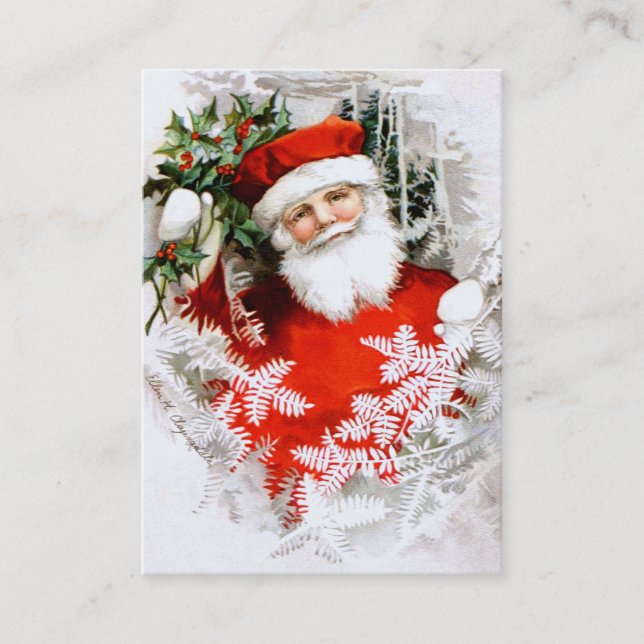 Tarjeta De Visita Clapsaddle: Papá Noel con acebo (Anverso)