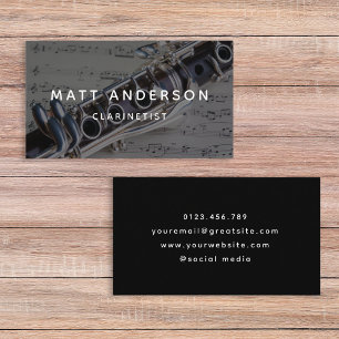 Tarjeta De Visita Clarinet Music Sheet Black and White Modern