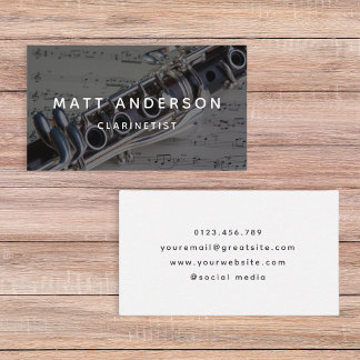 Tarjeta De Visita Clarinet Music Sheet Black and White Modern