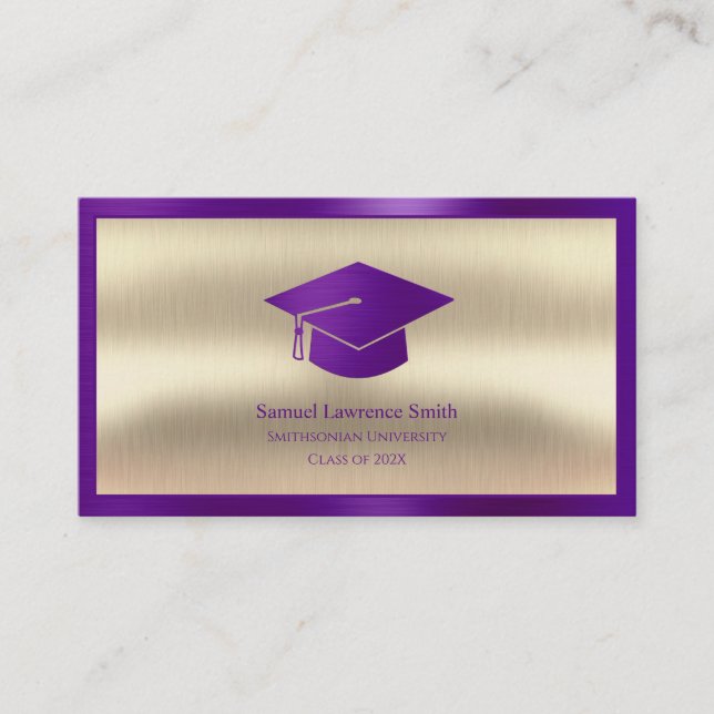 Tarjeta De Visita Clase de graduación moderna del oro púrpura estudi (Anverso)