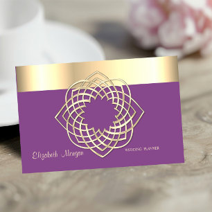 Tarjeta De Visita Clase elegante moderna, violeta, borde de oro fals