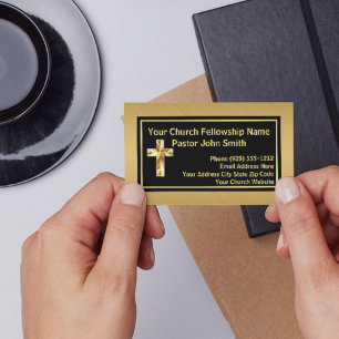 Tarjeta De Visita Clase Pastor Iglesia Dorado Negro Pulido