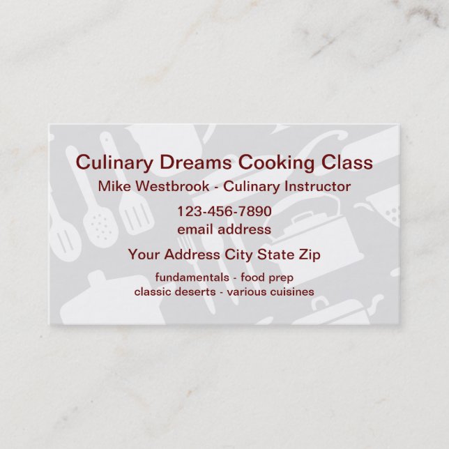 Tarjeta De Visita Clases culinarias de cocina (Anverso)